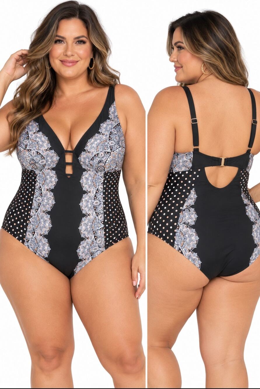 Swimsuits For All One Piece Swimsuit 22 Plus Black Mandala Plunge N